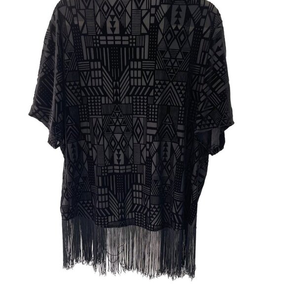 Velvet Thorn Womens Kimono Top Black Size Small Fringe Burnout Velvet Open Front - Picture 9 of 11